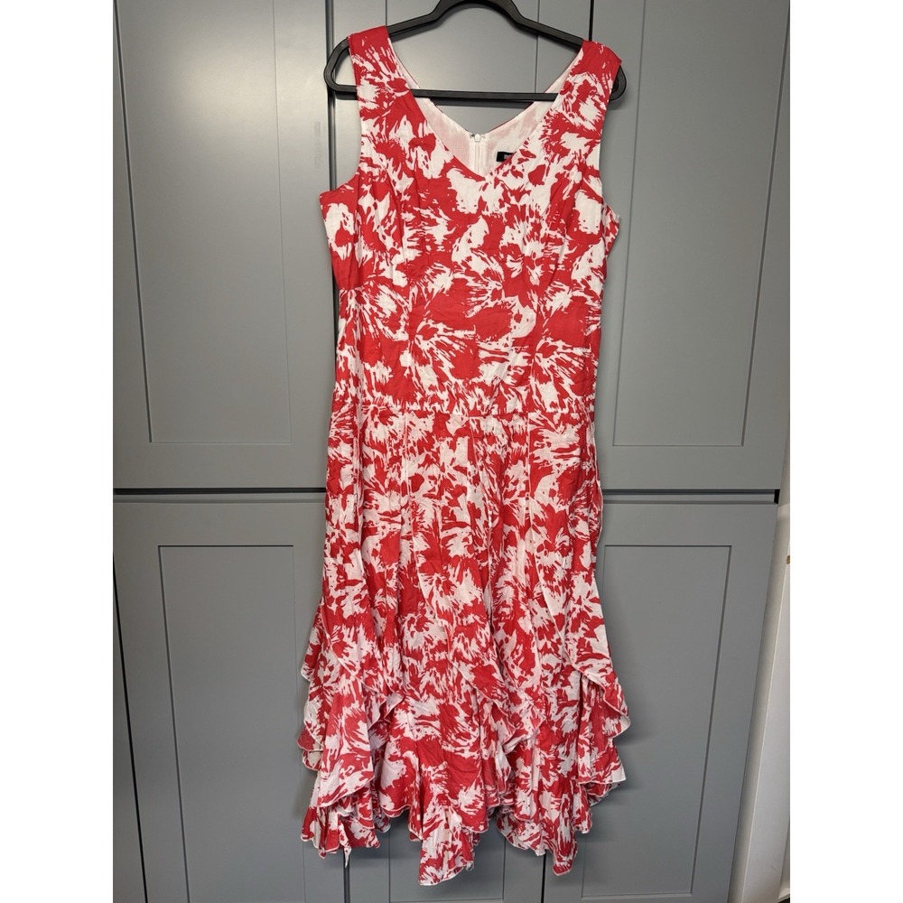 MetroStyle Midi Dress‎ Womens 16 Cotton Drop Waist Ruffle  Bohemian Resort Beach